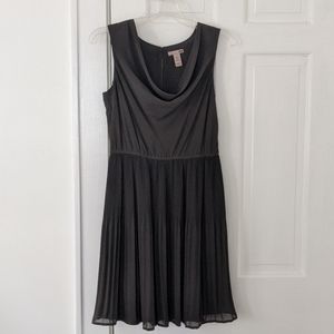 H&M Gray Chiffon Dress Draped Neck Cinched Waist